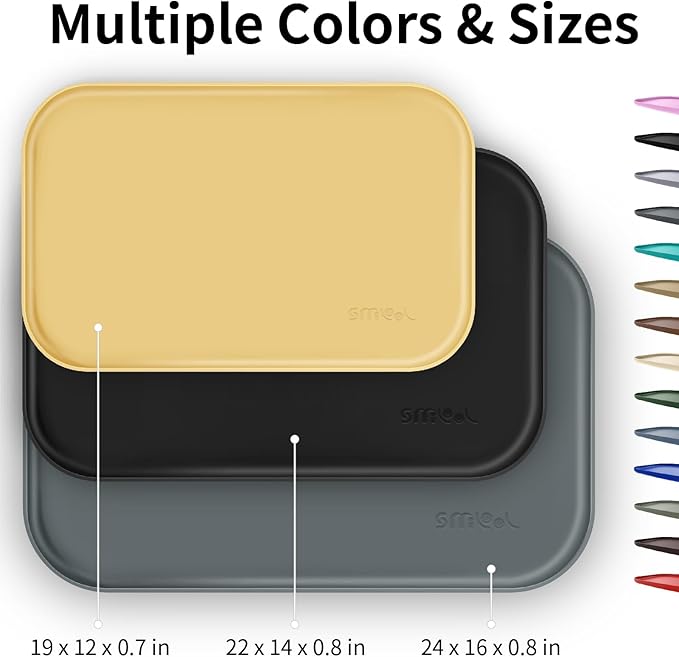 Silicone Pet Feeding Mat with Raised Edge for Food and Water, Dog Bowl Mats, Cat Bowls Placemat with High Lip for Floor Waterproof, Rubber Tray for Cats and Dogs 19 x 12 x 0.7 Dark Grey
