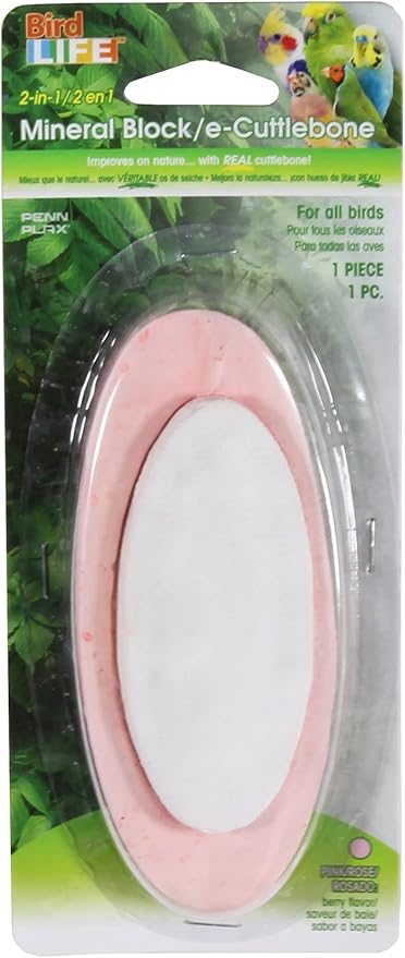 Penn-Plax Bird-Life 2-in-1 E-Cuttlebone & Mineral Block – Berry Flavor – Great for All Birds – 1 Pack
