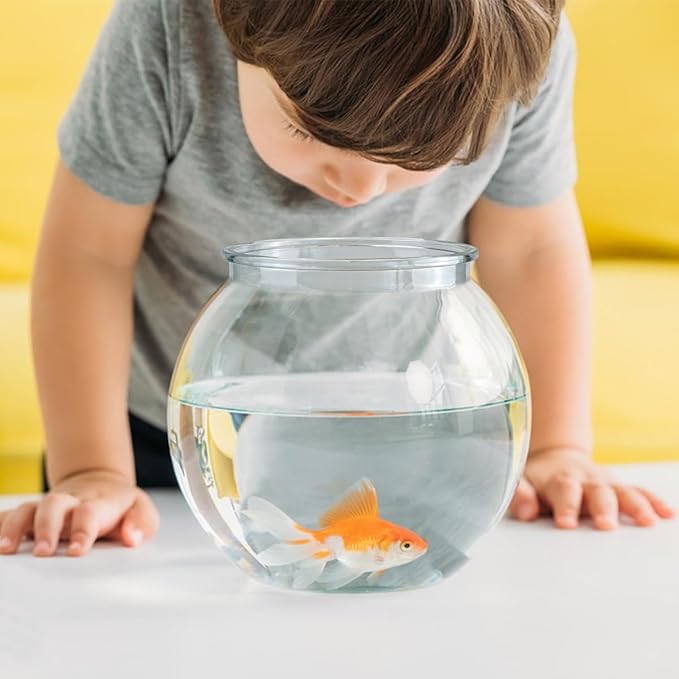 Small Aquarium Fish Bowl Round Terrarium Bowl Home Office Table Decor Transparent Plastic Tank for Betta Fish, Goldfish