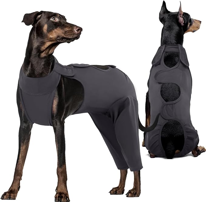Kuoser Dog Surgery Recovery Suit - Thigh Wound Protective Sleeve for Female & Male Dogs, Pet Surgical Onesie for Spay/Neuter, Gray XL