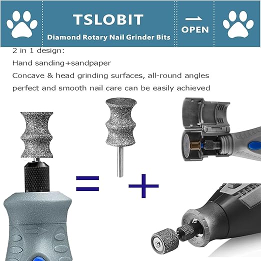 Diamond Dremel Dog Nail Grinder Attachment, 1/8'' Pet Nail Grinder Wheel for Dremel, 2-Pack (Large B+B)