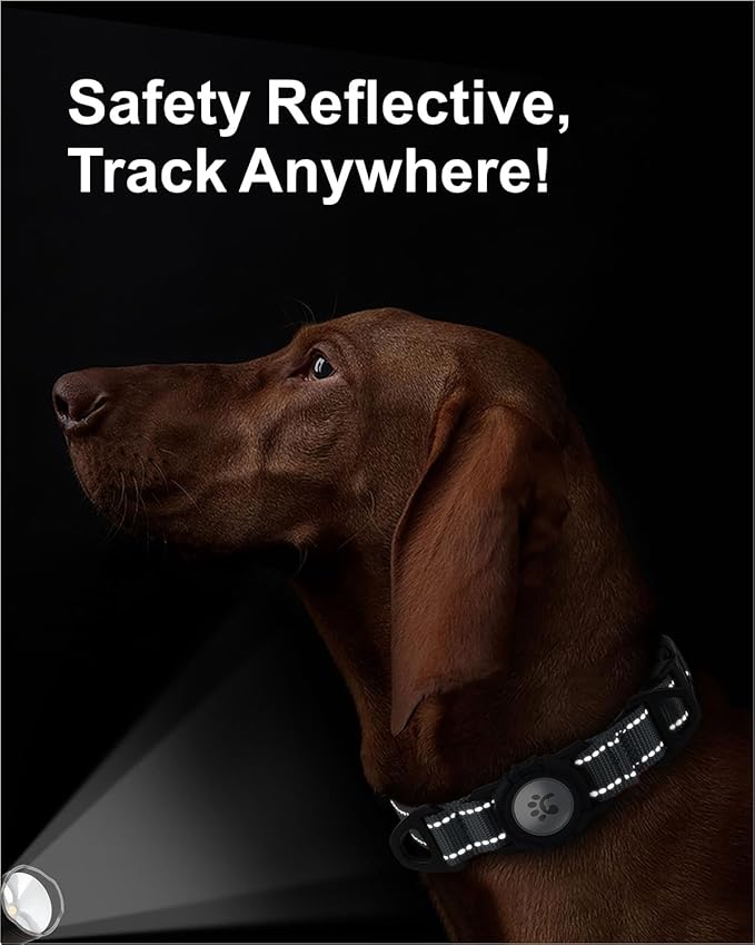 TagME Airtag Dog Collar,Waterproof Reflective Pet Collar with Airtag Holder,Soft Padded and Double D-Rings for Extra Large Dogs,Grey
