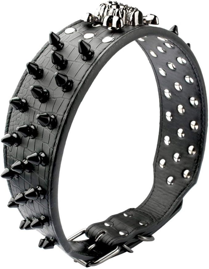 Serijoars Spiked Studded Dog Collar, PU Leather Dog Collar, Adjustable Pet Collars for Medium or Large Breed Pet (S, Black2)