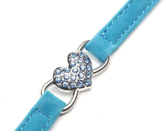 CHUKCHI Pink Soft Velvet Safe Cat Adjustable Collar with Crystal Heart Charm and Bells 8-11 Inches(Black+Red+Pink+Blue)
