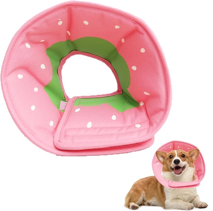 Soft Dog Cone Collar for Dogs After Surgery, Adjustable Dog Recovery Cone Collar for Medium Small Puppy Dogs and Cats to Stop Licking (Strawberry S)