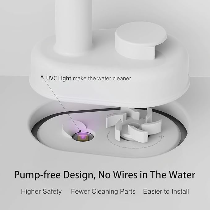 Cat Water Fountain, 122oz/3.6L Pumpless Wireless Cat Fountain, Cordless Water Fountains for Cats Indoor, Dog Pet Water Fountain Battery Operated with Stainless Steel Tray (Black, Fountain+8 Fliters)