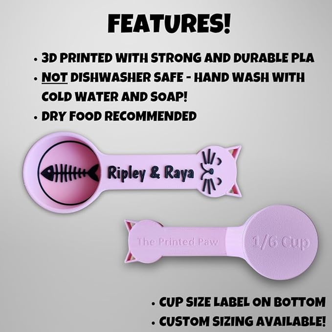Personalized Cat Food Scoop, Cat Food Measuring Cup with Name, Kibble Scoop (3 oz - 3/8 cup)