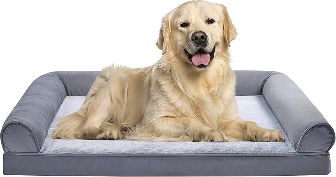 Amazon Basics Living Room Couch Dog Bed with Premium Foam, Pressure-Relief Support for Dogs up to 90lbs, Machine Washable Cover, Extra Large Sized (44" x 35"), Grey