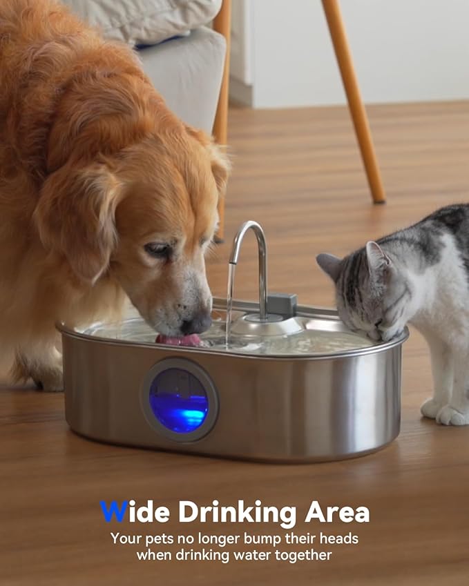 3.4Gal Dog Water Fountain for Large Dogs, 13L Stainless Steel Large Pet Fountain with Deeper & Wider Drinking Area, Automatic Dog Water Bowl Dispenser with Water Window (with 3 Filters)