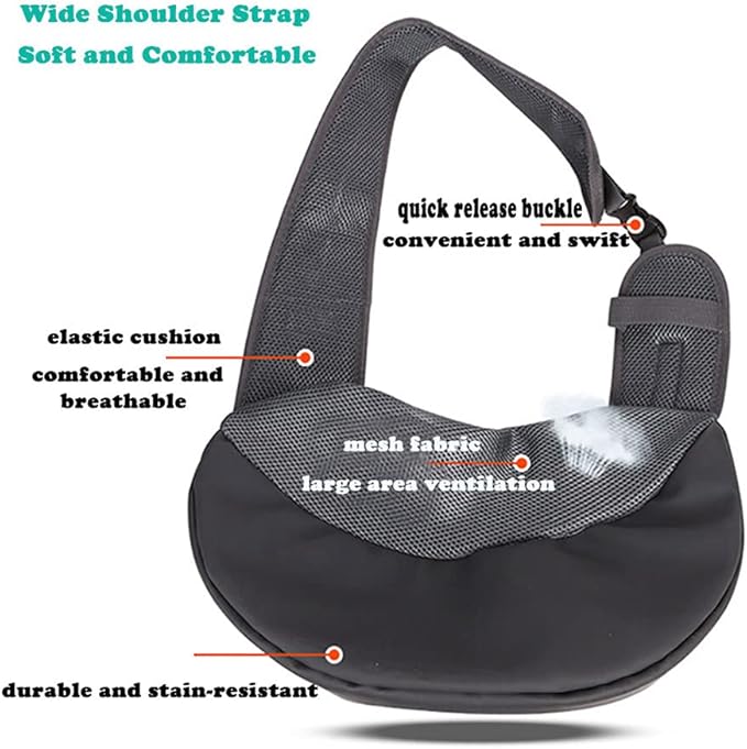 Pet Dog Sling Carrier, Breathable Mesh Portable Travel Safe Pet Sling Shoulder Bag Carrier with Adjustable Non-Slip Shoulder Strap for Small Dogs Cats Puppy (Small, Blue)
