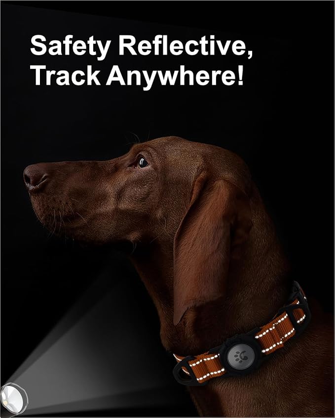 TagME Airtag Dog Collar,Waterproof Reflective Pet Collar with Airtag Holder,Soft Padded and Double D-Rings for Large Dogs,Orange