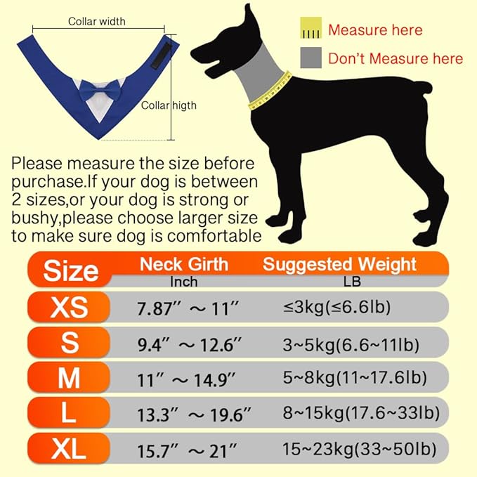 Formal Dog Tuxedo Adjustable Pet Collar with Bow, Small, Medium and Large Dog Wedding Clothing, Birthday Gifts