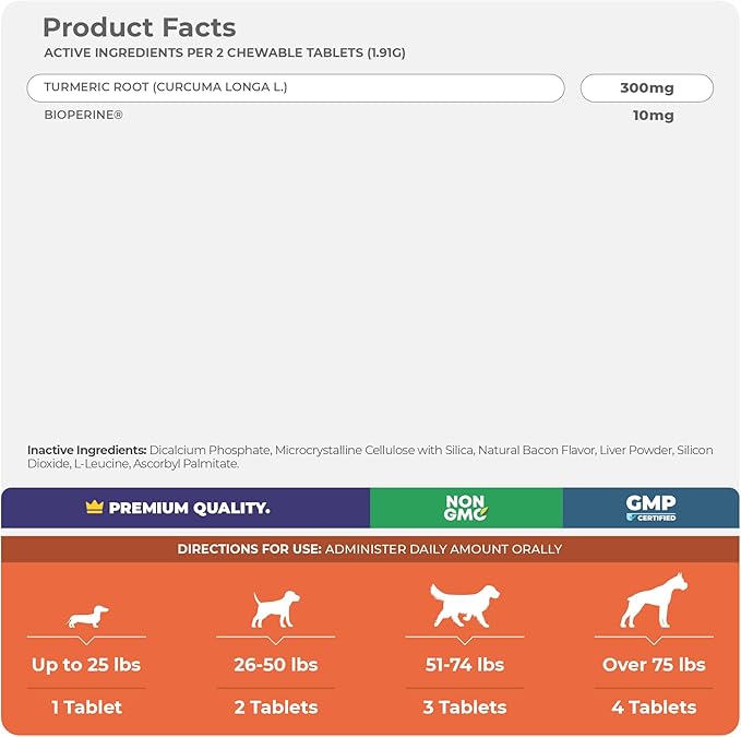Turmeric for Dogs Anti Inflammatory Pain Relief - 120 Chewable Tablets - Hip & Joint Support Anti Inflammatory for Dogs with Curcumin and BioPerine, Antioxidant, Cardiovascular