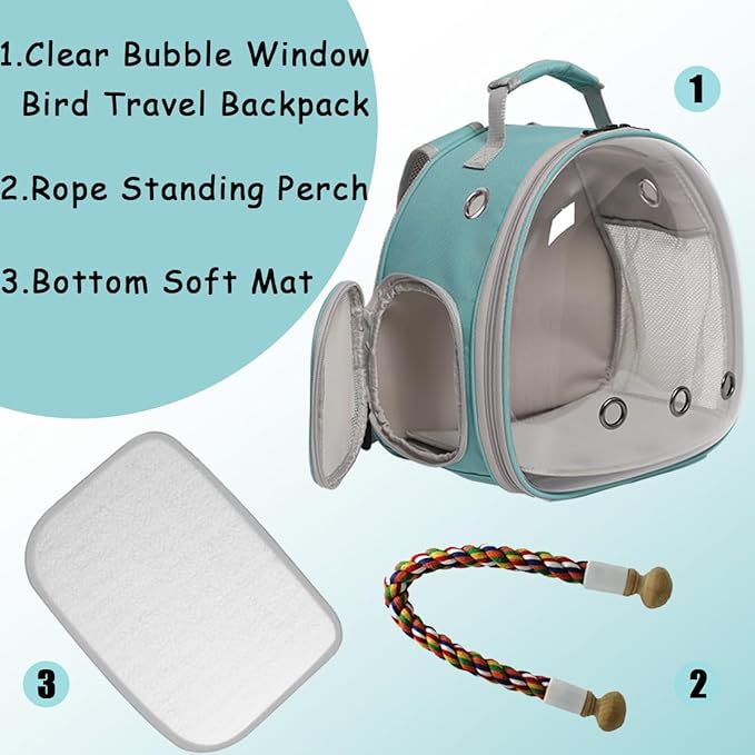 Small Bird Travel Backpack Carrier Cage, Backpack to Transport Backpack Carrier with Metal Tray Stand Perch for Parakeet Cockatiel Budgies Vet Carry Book Bag