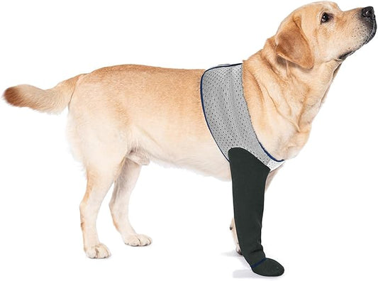 COODEO Dog Socks to Prevent Licking Paws, Healing Boots & Paw Protectors with Non-Slip Bottoms for Wound Protection, Waterproof Sleeve Shoes for Licking（Grey，XL_Right