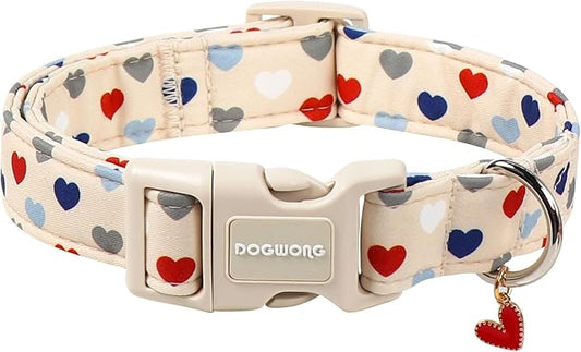 DOGWONG Valentine's Dog Collar-Hearts Print Dog Collar for Large Cute Dog Collars Spring Female Male Pet Gift Adjustable Heavy-Duty Soft Collar，XL