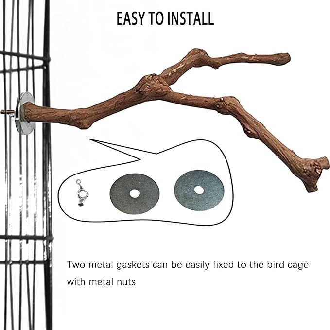 PINVNBY 2Pcs Wood Perches for Bird Cage,Natural Parrot Stand Branch Parakeet Paw Grinding Sticks Standing Grape Pole for Lovebirds Budgies Cockatiels Finches