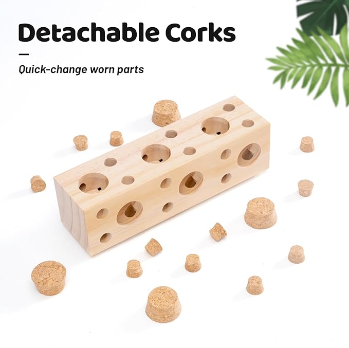 2 Pcs Wooden Bird Chew Toys - 7.9 Inch Hanging Parrot Toys, with 92 Detachable Corks, Relieve Boredom & Anxiety, Foraging Toys, for Parakeet, Cockatiel, Conure, Budgie, Lovebird, African Grey Parrot