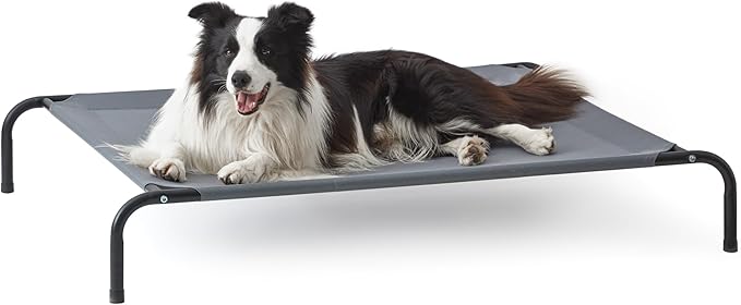 Love's cabin Elevated Cooling Dog Bed for Large Dogs, Portable Indoor & Outdoor Raised Pet Dog Cat Cot, Durable Summer Frame with Breathable Mesh, Grey, 48 inches