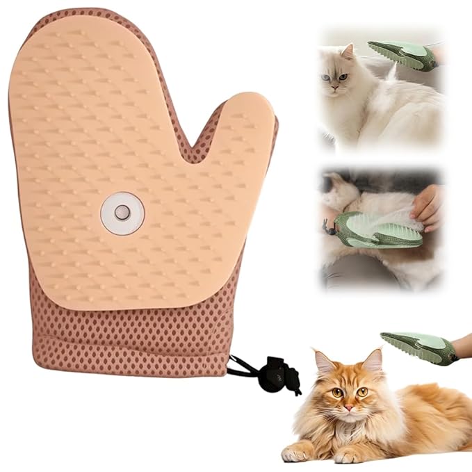 All-in-One Grooming Mist Glove for Pets, Upgrade Efficient Pet Hair Remover Gloves Grooming Spray Comb, Gentle Deshedding Efficient for Dogs & Cats (Pink)
