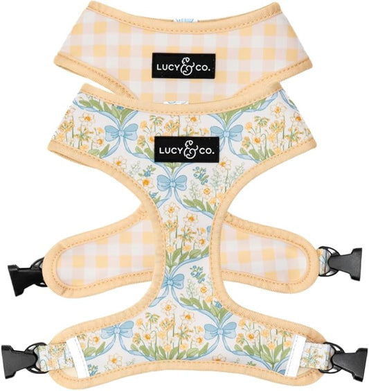 Lucy & Co. Sunshine and Daffodils Reversible Dog Harness, Adjustable Comfort Fit with Dual Leash Attachments, X-Large