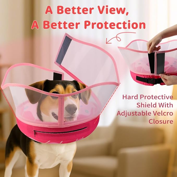 Soft Dog Cone Collar, Inflatable Donut Cones Alternative After Surgery with Anti-Lick Shield, for Large/Medium/Small Dogs to Stop Licking, Elizabethan Neck Ecollars of Shame, Comfy Pillow Recovery, S