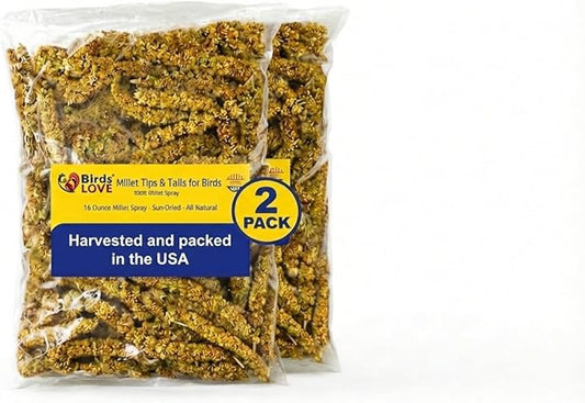 1lb Millet Tips & Tails for Birds - Parakeets, Cockatiels, Lovebirds, Finches, Budgies, Canaries, Cockatoos - Natural & Healthy Millet for Birds - Parakeet Food & Treats for All Parrots (2 Pack)