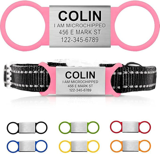 Personalized Dog & Cat ID Tags - Custom Engraved, Slide On, Silent, No Noise - Small, Medium, Large Sizes