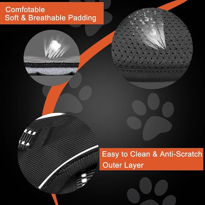 PHOEPET No Pull Dog Harness Medium Reflective Front Clip Puppy Vest with Handle,Adjustable 2 Metal Leash Attachment Hooks(M, Black)