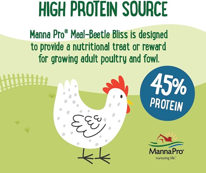 Manna Pro Farmhouse Favorites Beetle Bliss Poultry Treat – Blend of Mealworms and Beetles – All Natural Treat for Chickens, Ducks, Geese, Turkeys, & Guinea Fowl – 45% Protein – 2lb Bag