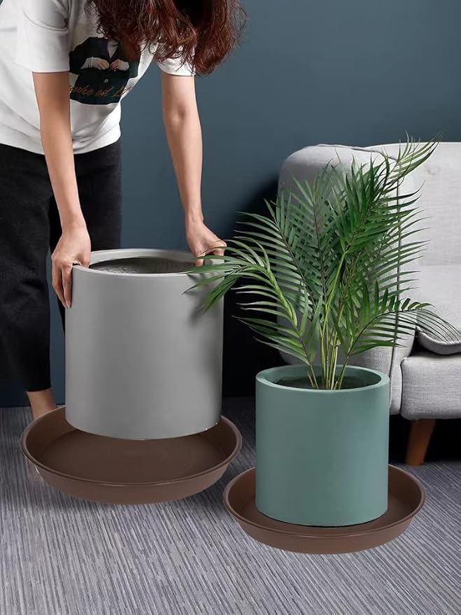 4 Pack of 16 inch Plant Saucer, Heavy Duty Round Plant Trays for Pots, Bird Bath Bowls, Plastic Plant Water Tray, Flower Plant Saucers for Indoors (16", Chocolate)