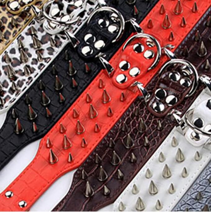 Serijoars Spiked Studded Dog Collar, PU Leather Dog Collar, Adjustable Pet Collars for Medium or Large Breed Pet (XL, Leopard5)