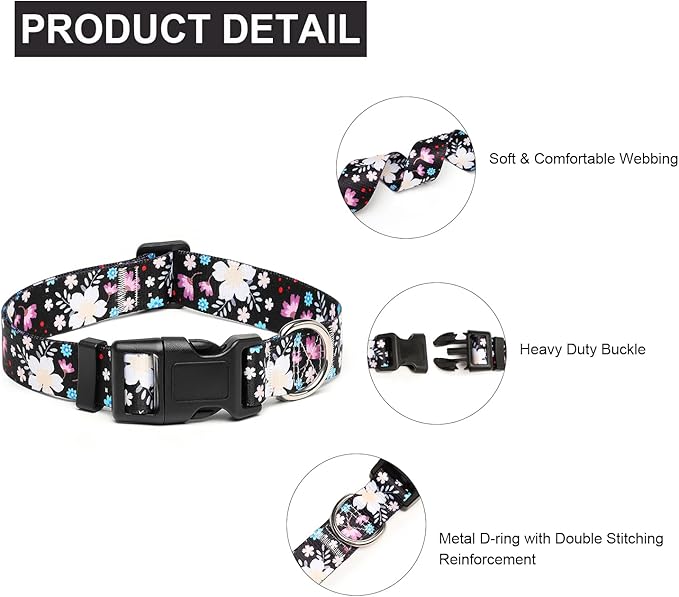 Mercano Adjustable Dog Collar - Special Design Patterns, Soft Nylon Comfortable Durable Pet Collar for Small Medium Large Dogs (XS, Floral White)