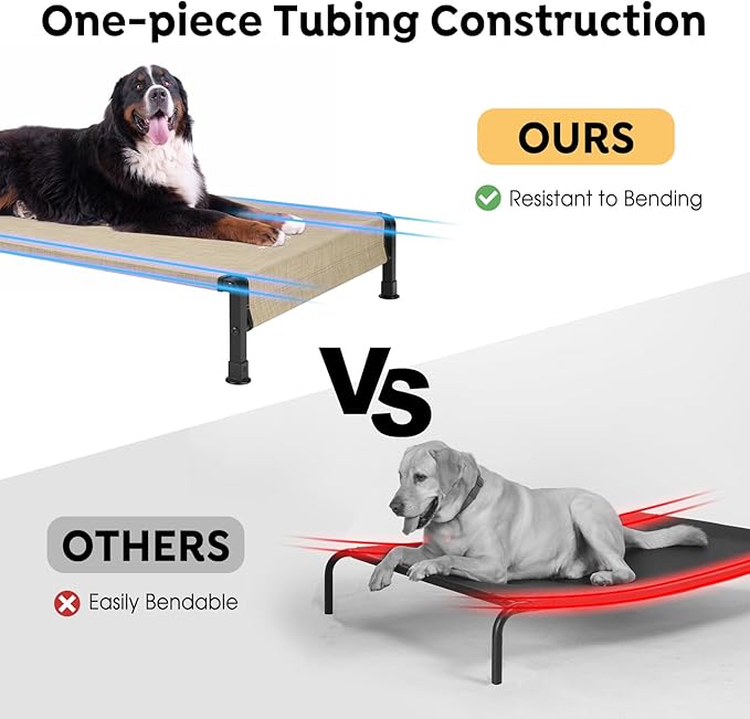 Veehoo Cooling Outdoor Dog Bed, Heavy Duty Elevated Pet Bed with Washable & Breathable Teslin Mesh, Non-Slip Silicon Feet, Dog Cot Bed with Support Hem, 41" x 27", Beige Coffee, CWC2433