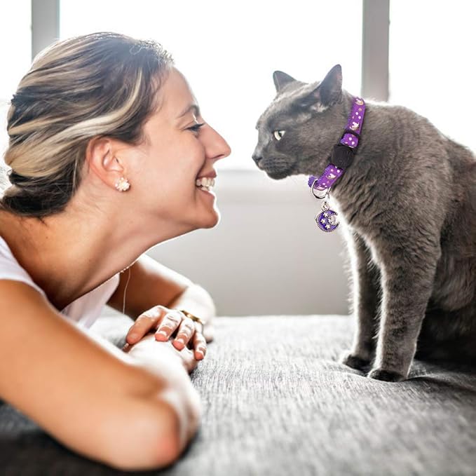 2Pcs Breakaway Cats Collars Cat Collars for Boy & Girl Cats Adjustable Kitten Collars with Bell,Purple+Teal