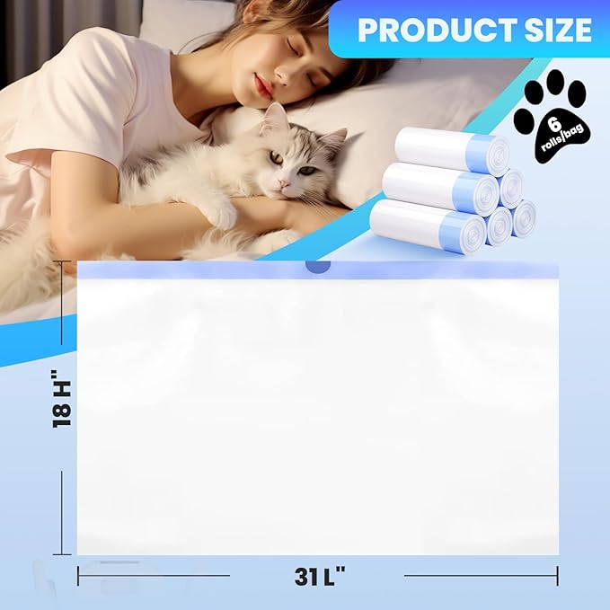 60 Pack Large Cat Litter Bags - 3MIL Extra Thick Leakproof Litter Box Liners, 31"x18" Heavy Duty Drawstring Cat Litter Liners for Automatic Litter Box, Odor Control Disposable Kitty Litter Bags 6 Roll