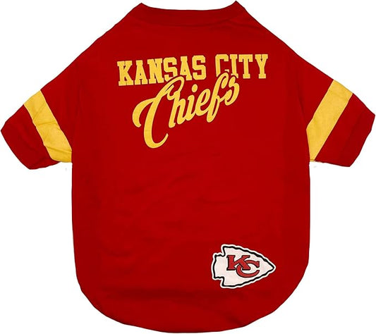 NFL Kansas City Chiefs Dog & Cat T-Shirt, Small. Football PET TEE for NFL Team Fans. New & Updated Fashionable Stripe Design, Durable & Cute