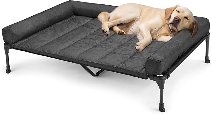 Veehoo Cooling Elevated Dog Bed Add Removable Waterproof Bolster Cushion Mat, Raised Pet Cot with Breathable Teslin Mesh, No-Slip Feet, Dog Sofa Bed for Indoor Outdoor, XLarge, Black CWC2331B