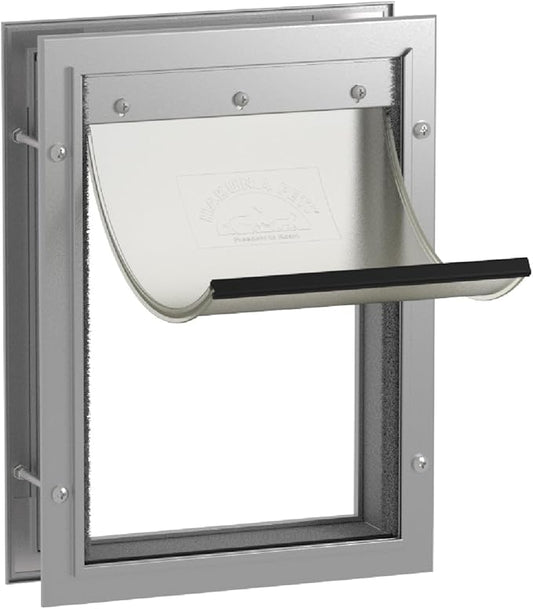 Hakuna Pets Deluxe Aluminum Pet, Cat and Dog Door with 2-Way Locking Panel for Screens, Doors and Walls up to 2.8" Thick, Medium, Silver
