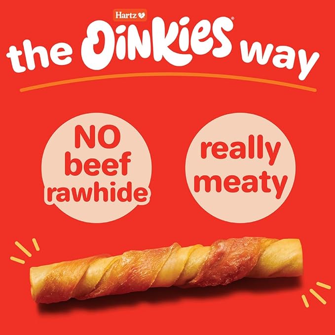 Hartz Oinkies Porkalicious Smoked Pig Skin Jerky Twists Dog Treats, 16pk