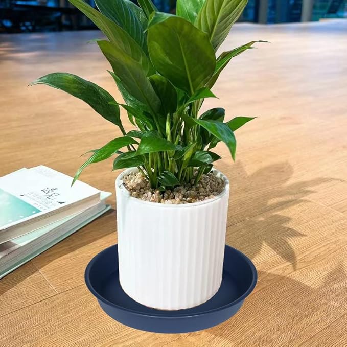2 Pack of 18 19 inch Plant Saucer Drip Tray (16.6 inch Base), Heavy Duty Deep Plant Saucers for Pots, Plastic Flower Planter Water Trays for Indoors Outdoor (19", Blue)