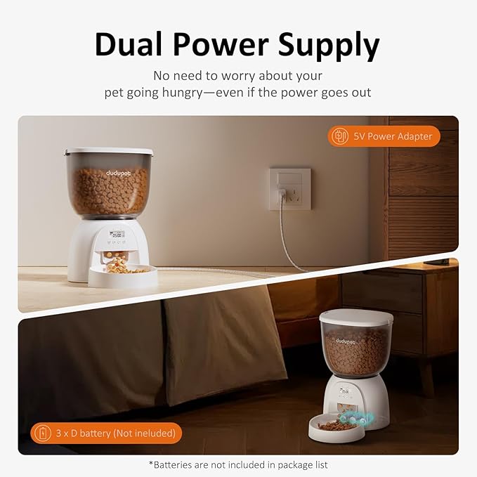 5L/21 Cup Automatic Cat Feeder, Timed Cat Food Dispenser, Automatic Pet Feeders Up to 6 Meals 1-20 Portion, Dual Power Supply Cats Feeder with Stainless Steel, Pet Dry Food Dispenser for Cats & Puppy