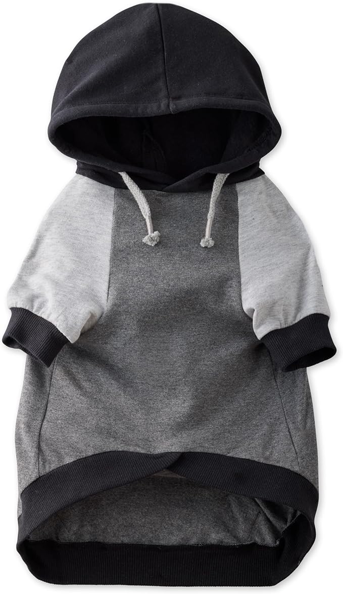 Rocky – The Orginal Lightweight Hooded TEE 100% Organic Cotton Dog Hoodie Pet Coat Sweater for Small, Medium, Large Dogs, Black Color Block, Small