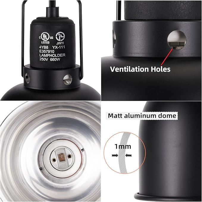 DXOPHIEX 5.5inch Deep Dome Reptile Heat Lamp Reptile Light Fixture UVB Light Fixture Max 100W for Bearded Dragon, Turtles, Snake and Lizard Terrarium
