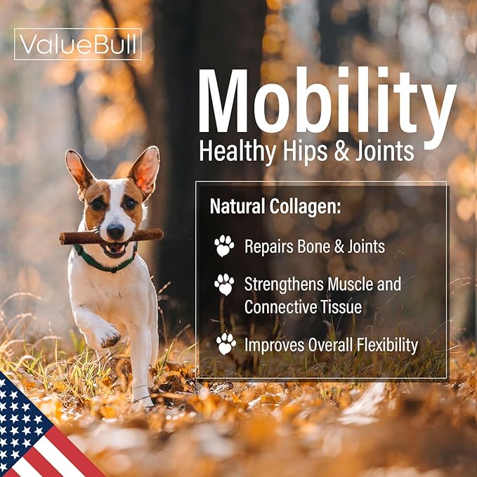 ValueBull USA Collagen Sticks for Dogs, 6 Inch Jumbo Chews, Natural Long-Lasting Dog Treats, 25 Count - Promotes Joint, Skin & Coat Health with Glucosamine and Chondroitin