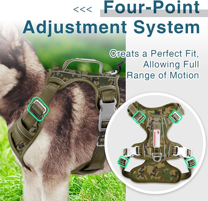 BARKBAY Dog Harness No Pull with ID Tag Pocket - Heavy Duty, Reflective, Easy Control for Large Dogs(Camo,XL)