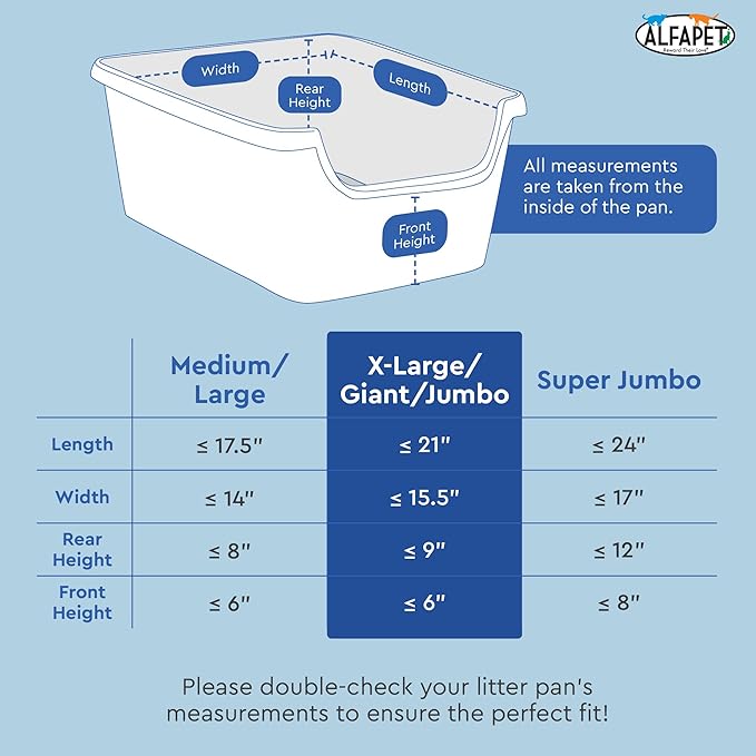 Alfapet Sifting Cat Litter Box Liners - Jumbo 30 Count, Tear-Resistant Cat Litter Bags, Waterproof Kitty Litter Liners, Fits Litterbox Pan Sizes X-Large, X-Giant, 37" x 18" 30 lb Capacity