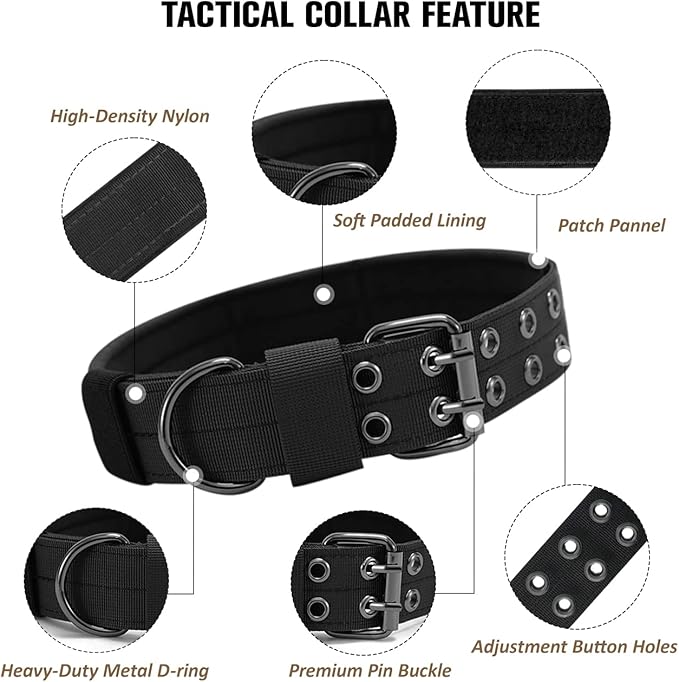 Tactical Dog Collar Military Adjustable Dog Collars Soft Nylon Training Collar with Patch Heavy Duty Metal Buckle Collars for Medium Large Dogs (Pink, L)