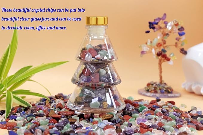 1lb 7 Chakra Aquarium Gravel Rocks Natural Tumbled Healing Crystal Chips Bulk Gemstones Crushed Stones for Fountain Vase Filler Planters Decorative Fish Tank Potted Reiki Energy Balancing