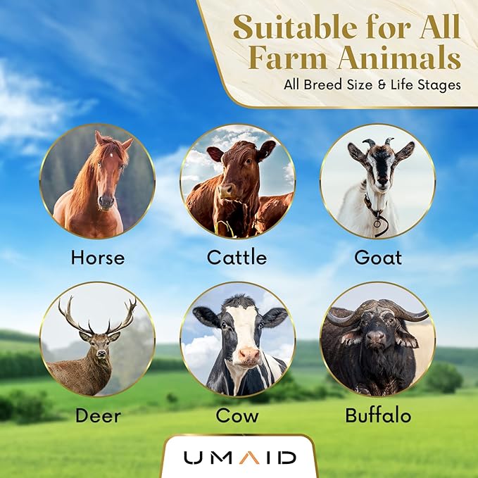 UMAID Himalayan Salt Lick 6 lbs. on Rope for Horses, Deer, Goats, Cow, Sheep, Cattle, Alpacas, and Livestock – Mineral Horse Treats, Natural Himalayan Rock Salt Block for Deer and Horses, 4 Pack